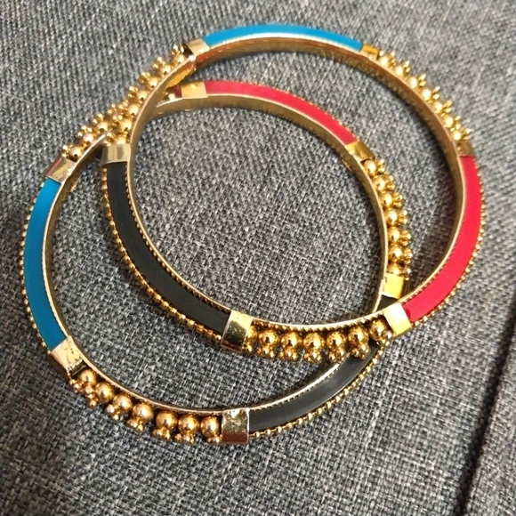 Source Unknown Jewelry - BANGLE BRACELETS 2 GOLDTONE TRI-COLOR ENAMELED Red and Blue and black